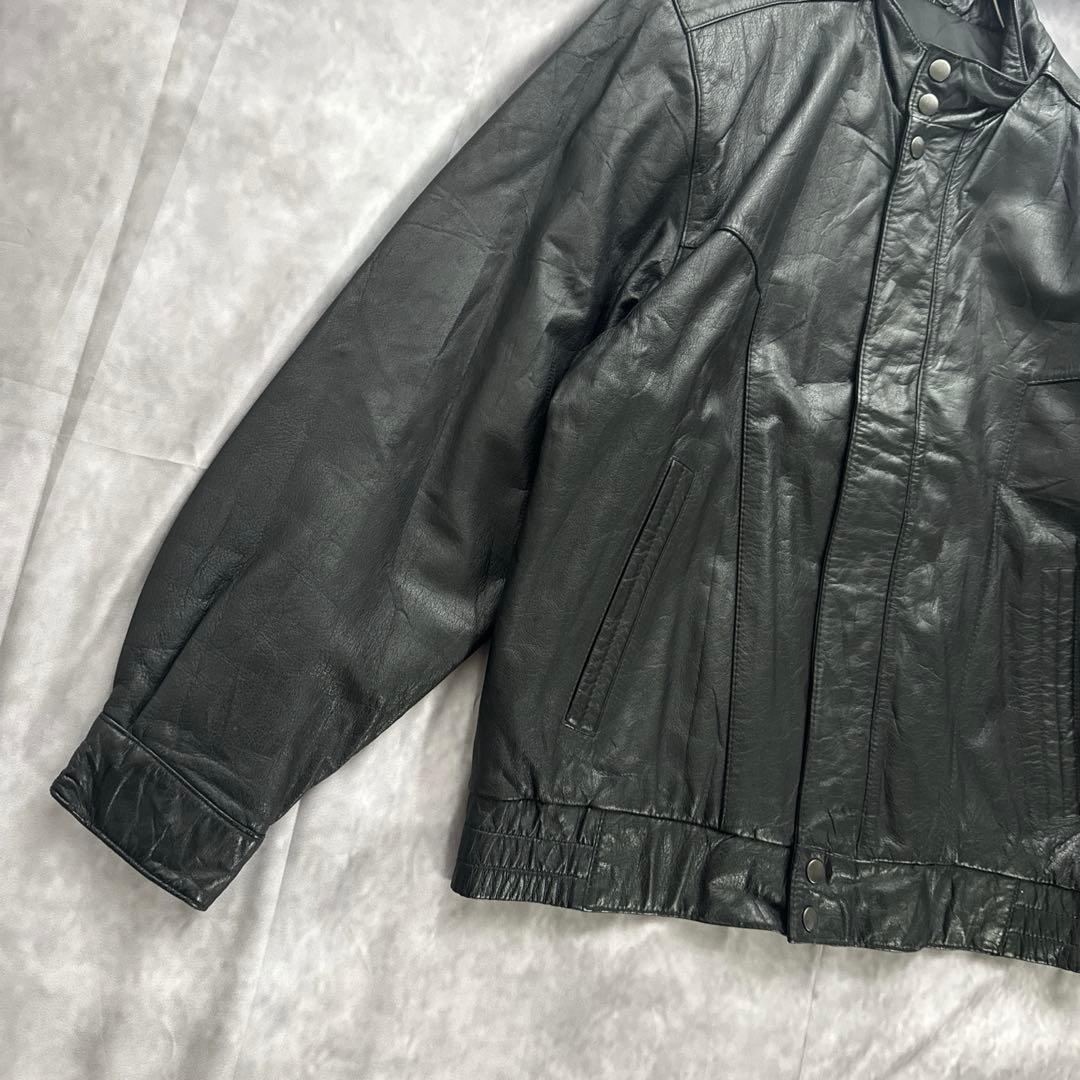 韓国古着　レザーブルゾン　レザージャケット　革ジャン　本革　牛革　　黒　y2k