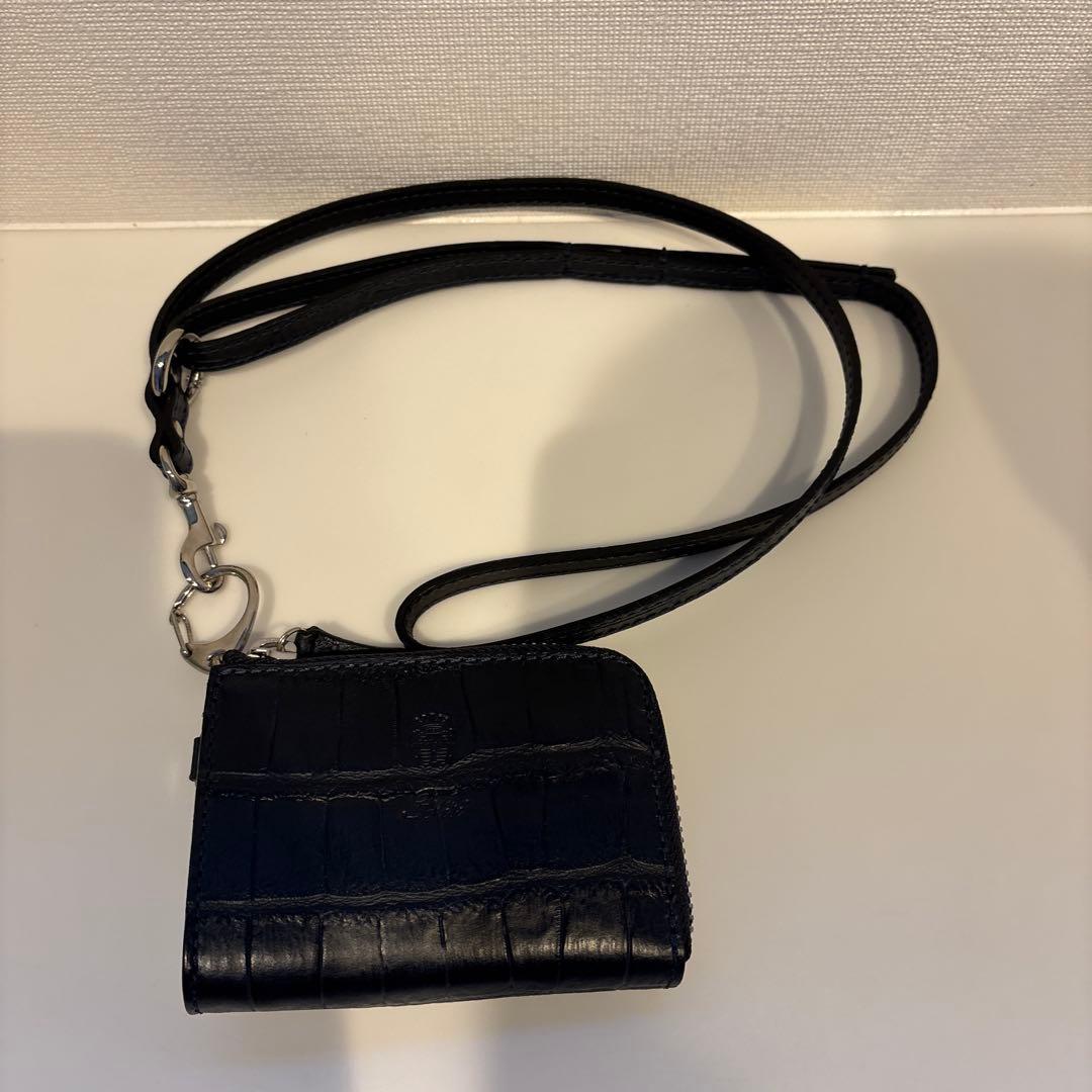 極美品　新品　フェリージ　1094/SA ネックストラップ付ウォレット　ネイビー