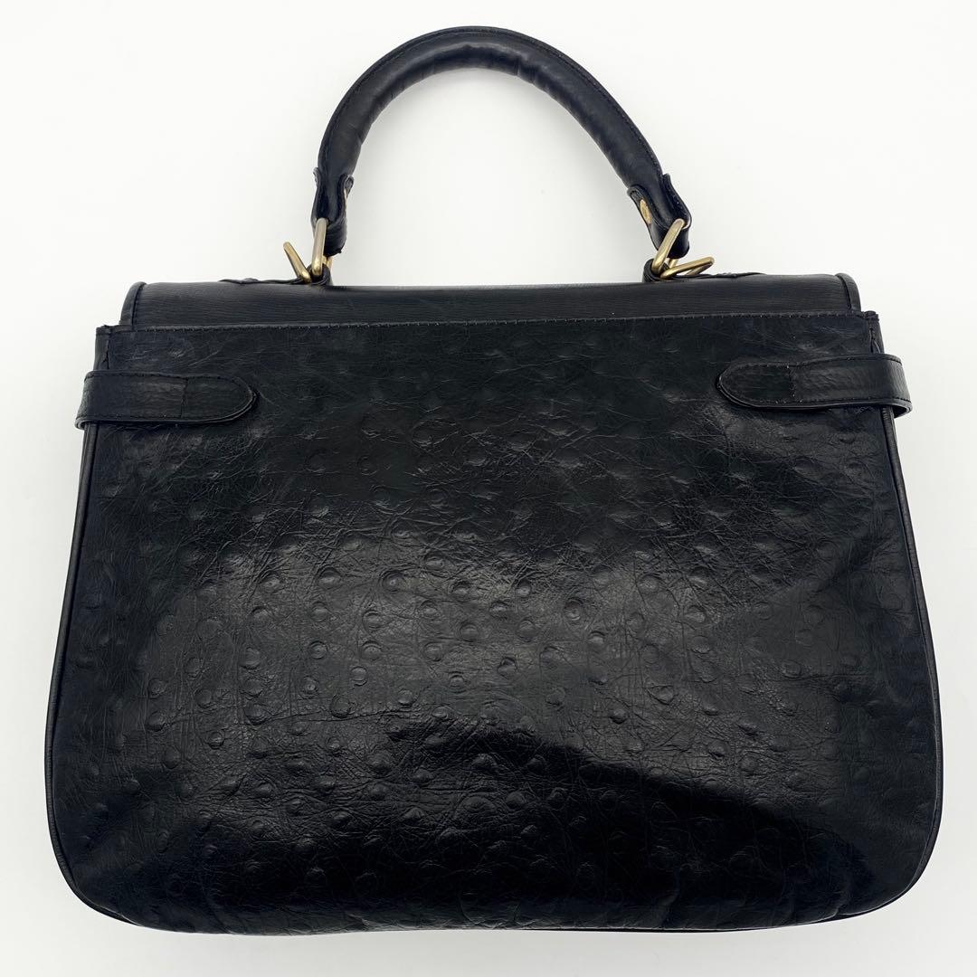 FENDI 2way ショルダーバッグ　FF型押し　オーストリッチ　レザー　黒