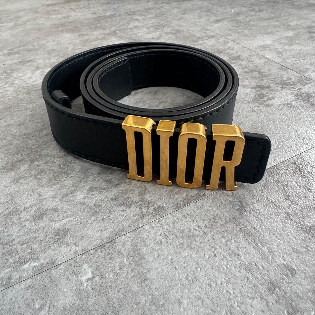 【極美品】Dior ブラックレザーベルト ゴールドバックル