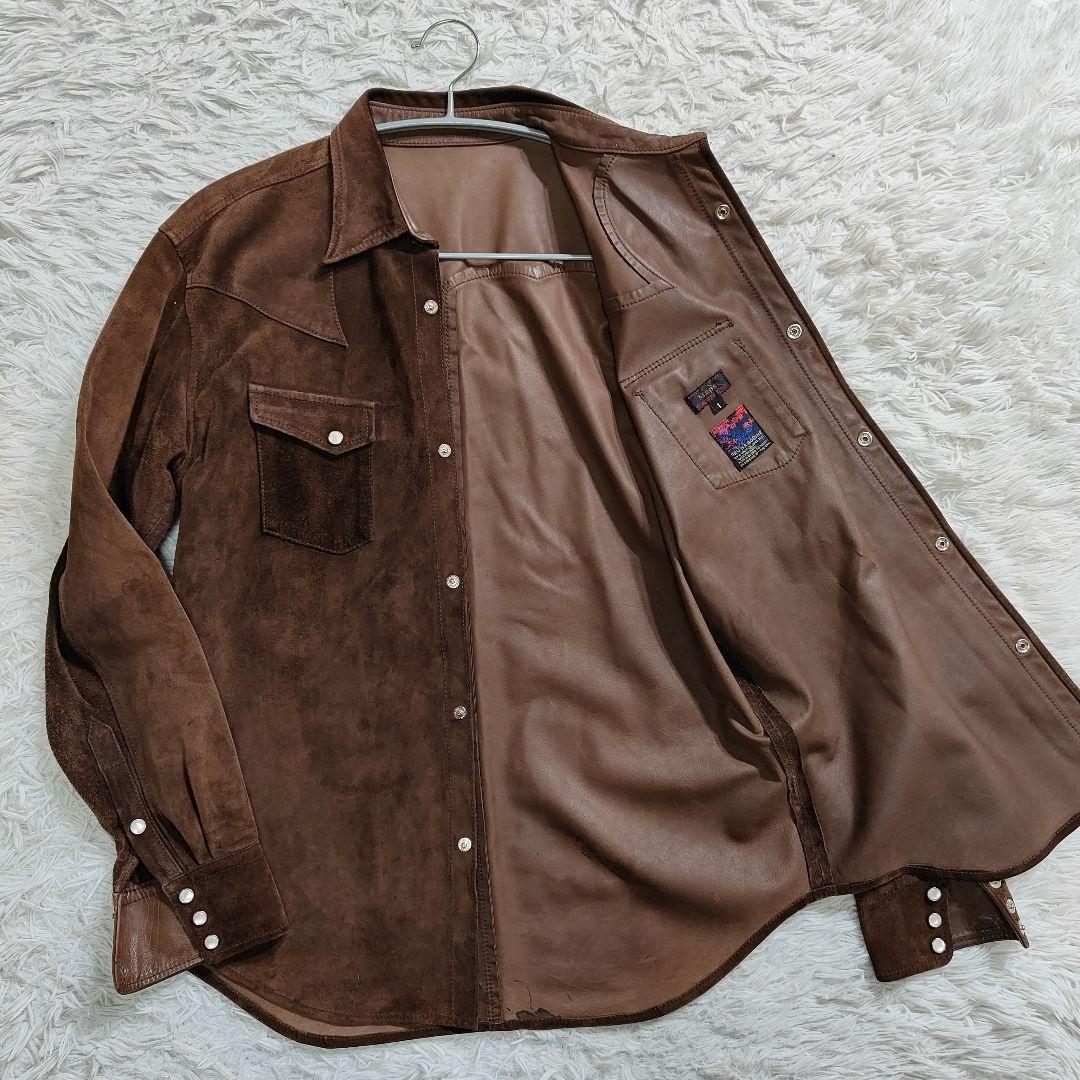 ブルーナボイン×Maps 別注 リアルレザー ウエスタンシャツ 1 茶 希少