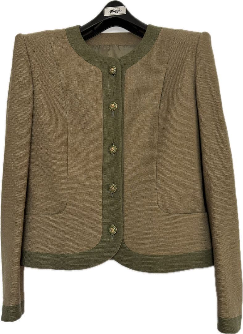 2点セット 美品 銀座マギー ノーカラー スーツ バイカラー プリーツ スカート