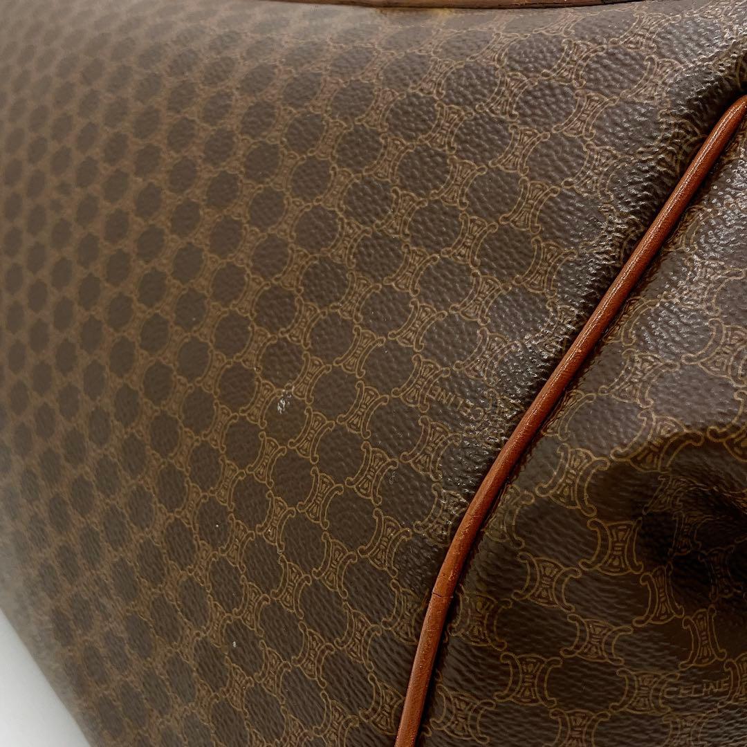 【CELINE】ボストンバッグ　マカダム柄　ゴールド金具　PVC ダークブラウン
