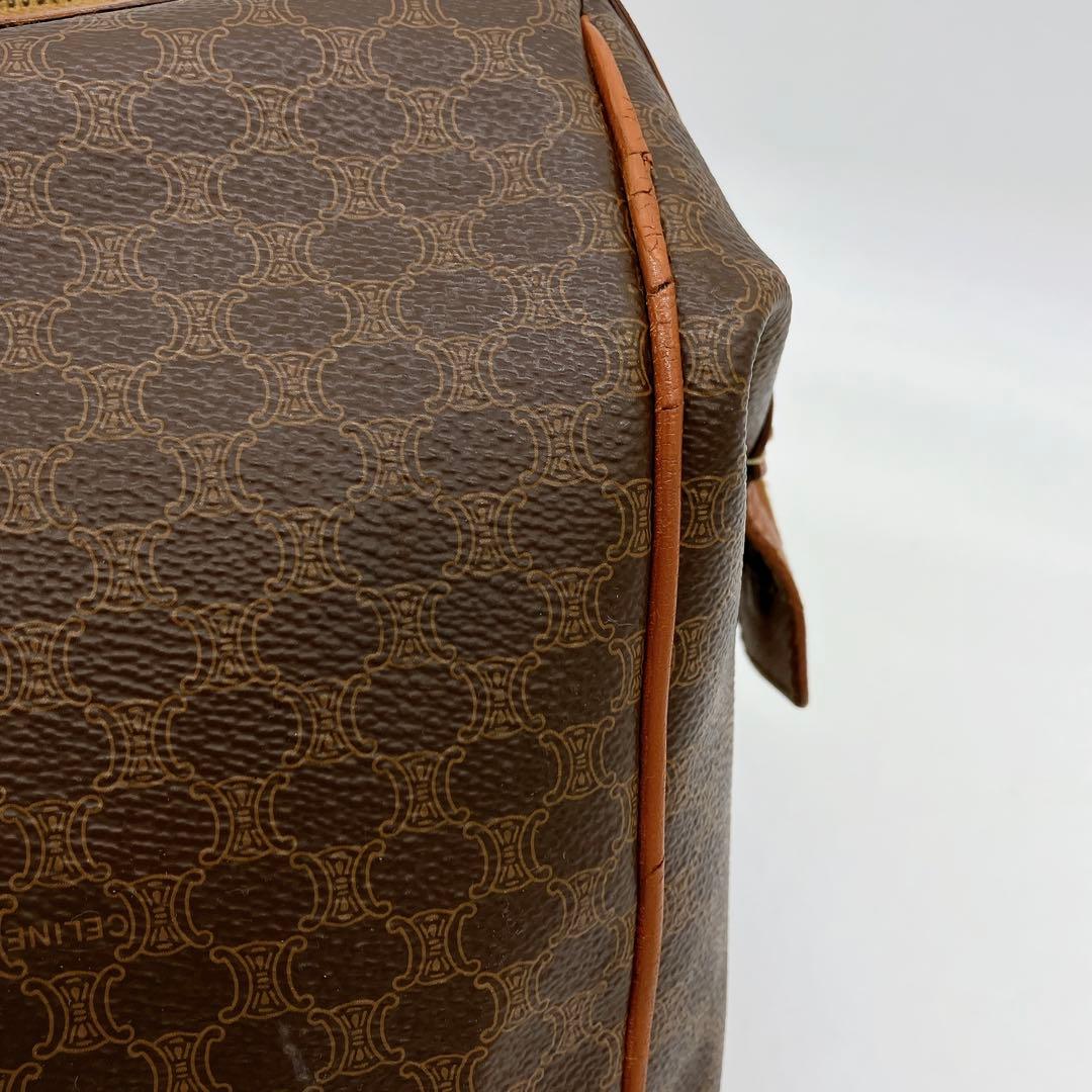 【CELINE】ボストンバッグ　マカダム柄　ゴールド金具　PVC ダークブラウン