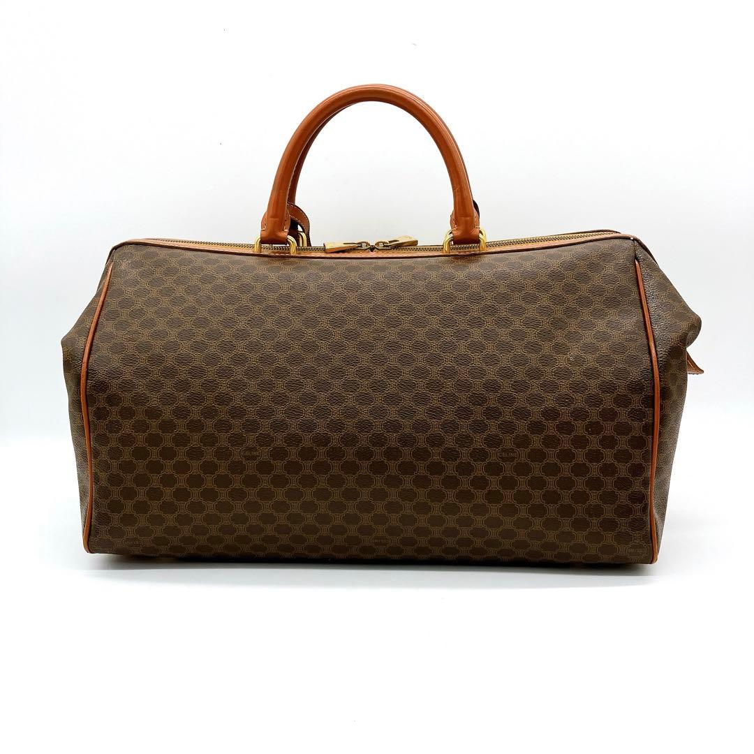 【CELINE】ボストンバッグ　マカダム柄　ゴールド金具　PVC ダークブラウン