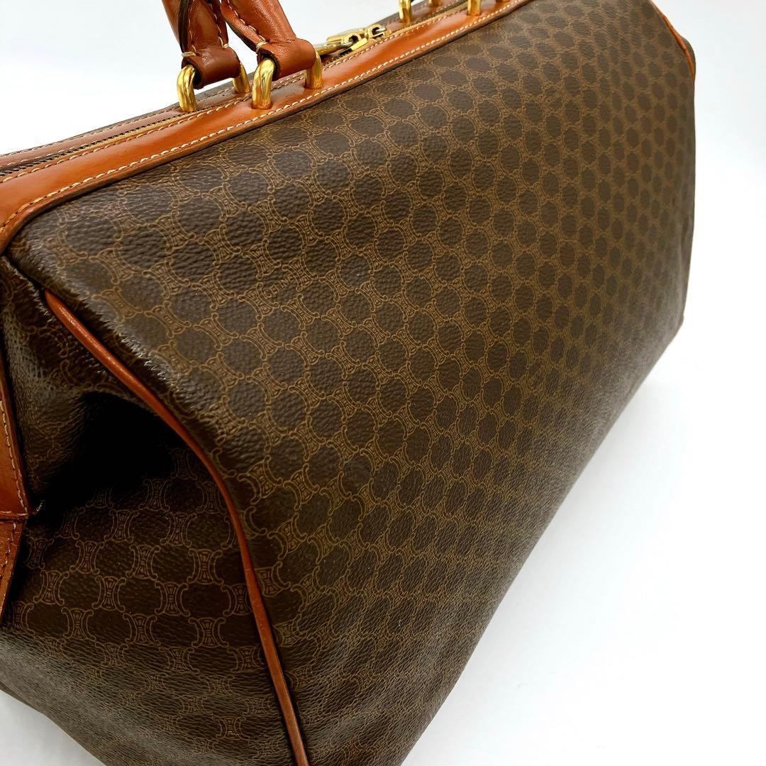 【CELINE】ボストンバッグ　マカダム柄　ゴールド金具　PVC ダークブラウン