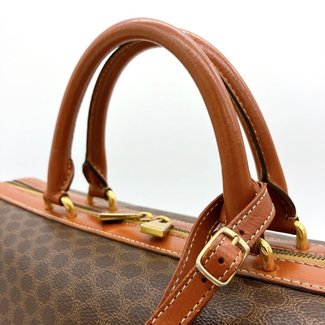 【CELINE】ボストンバッグ　マカダム柄　ゴールド金具　PVC ダークブラウン