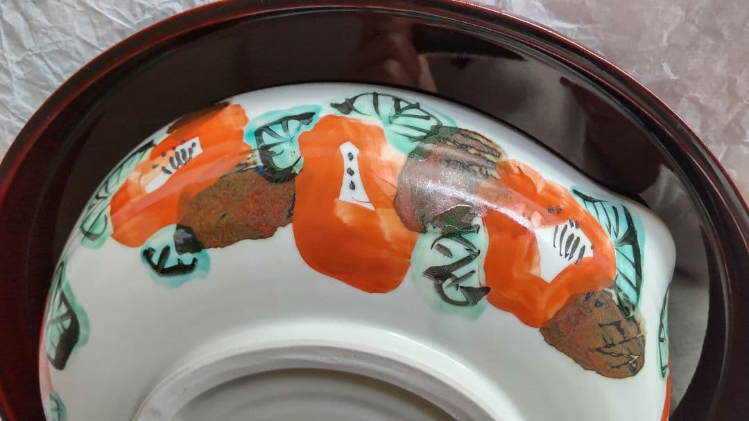 未使用 美濃焼 和田一人作 紅白 椿 片口鉢 皿 金彩