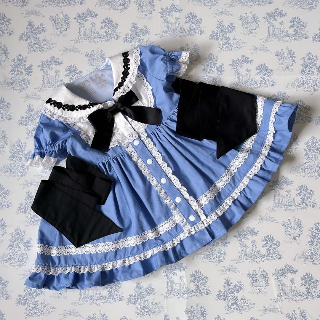 完成品ハンドメイド♡90cmアリス風うさ耳セーラーワンピース