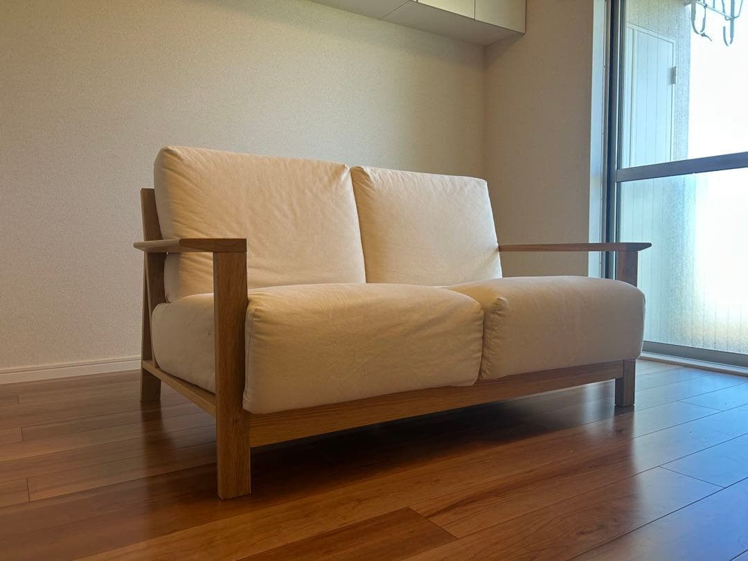 【値下】無印良品ソファ本体木製フレーム ウレタン　２シーターソファーカバー付