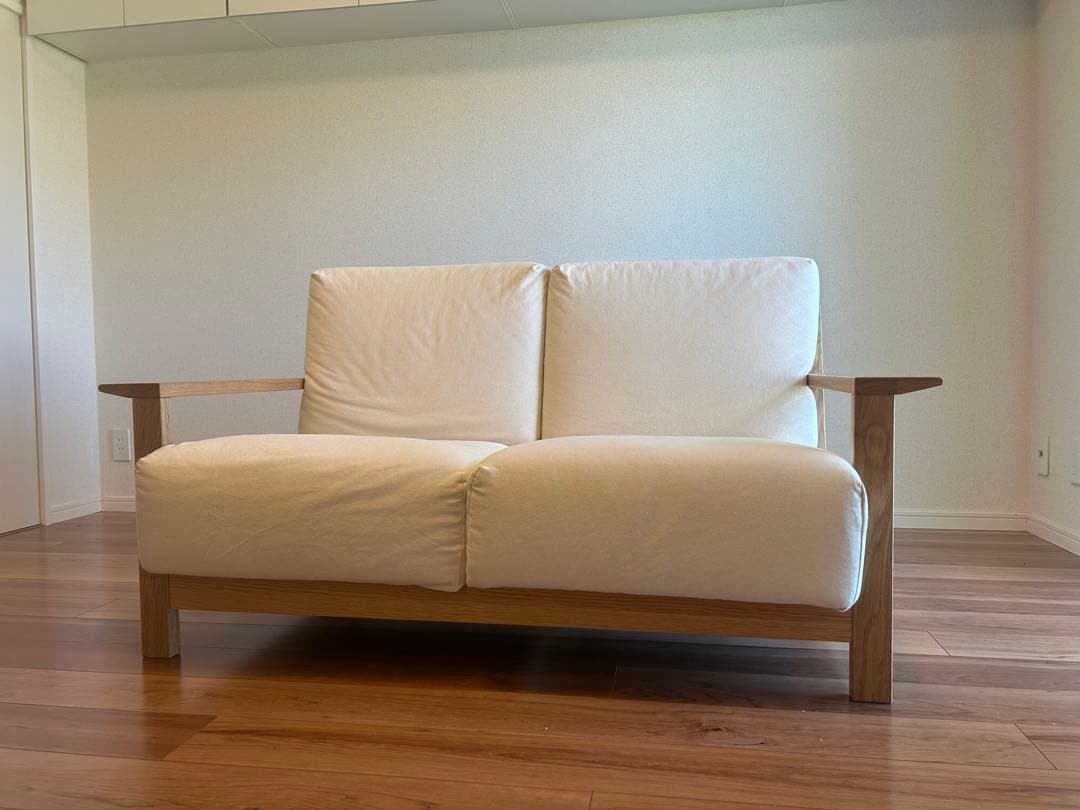 【値下】無印良品ソファ本体木製フレーム ウレタン　２シーターソファーカバー付
