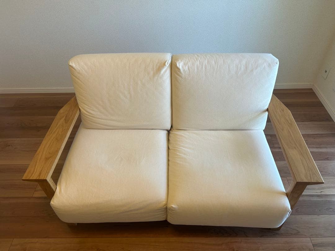 【値下】無印良品ソファ本体木製フレーム ウレタン　２シーターソファーカバー付