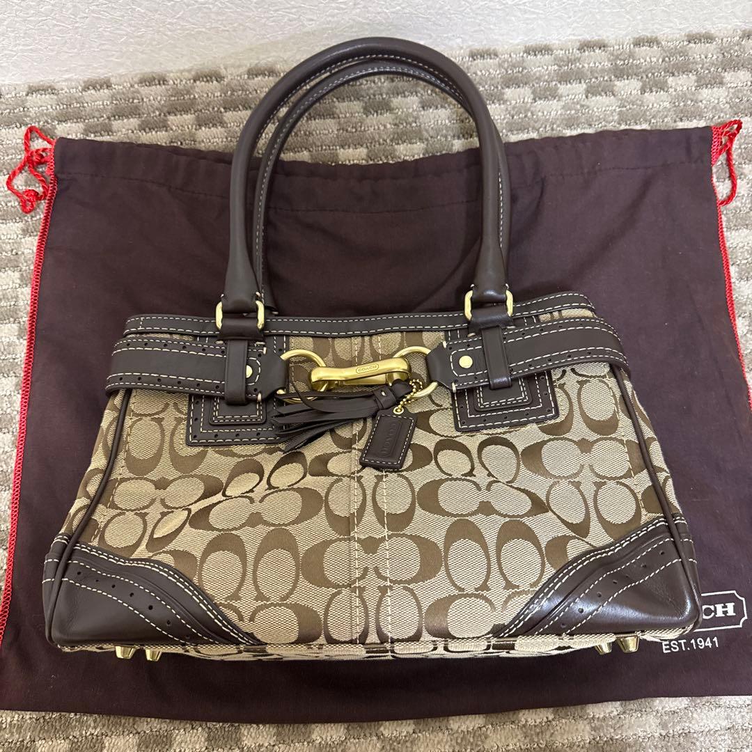 Coach キャンパス　シグネチャー　総柄　ハンドバッグ　ブラウン　美品