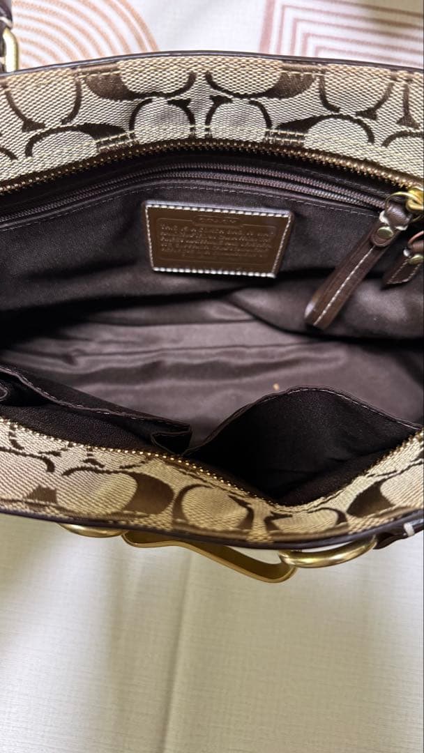 Coach キャンパス　シグネチャー　総柄　ハンドバッグ　ブラウン　美品