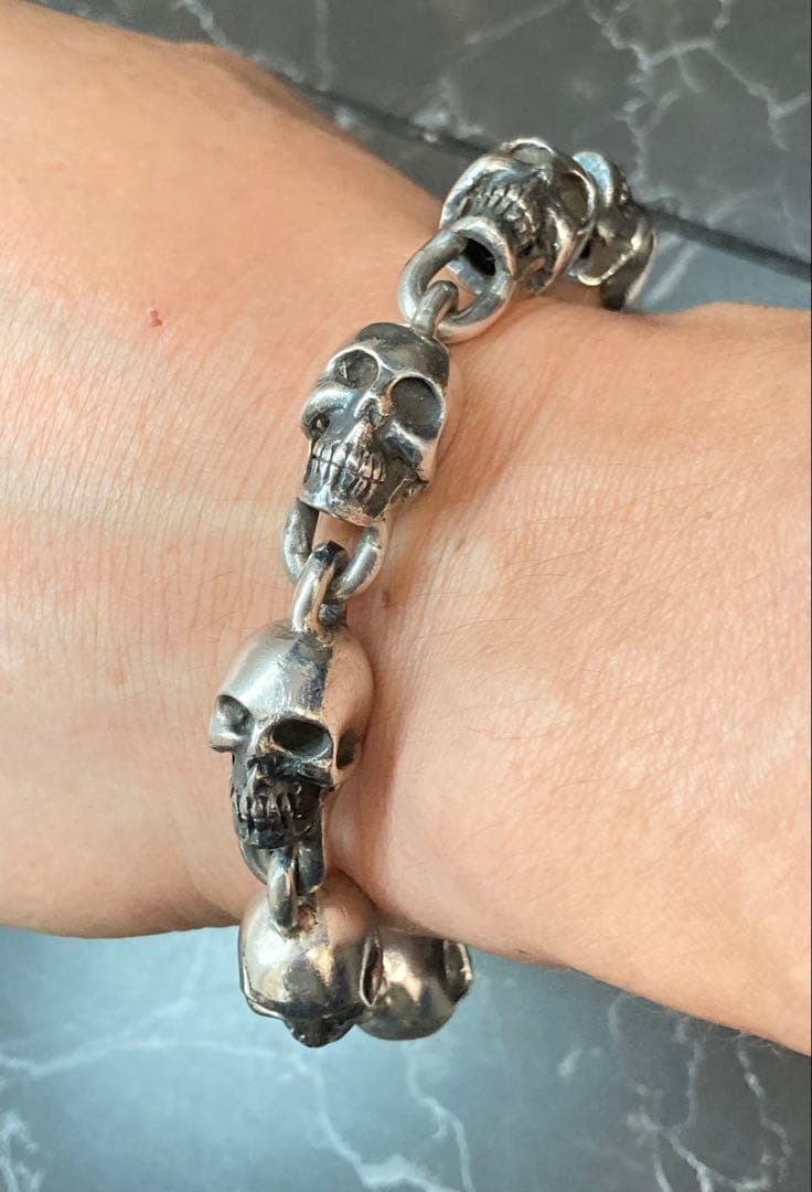 [54] Silver950 / SKULL 8連 ブレスレット ヴィンテージ