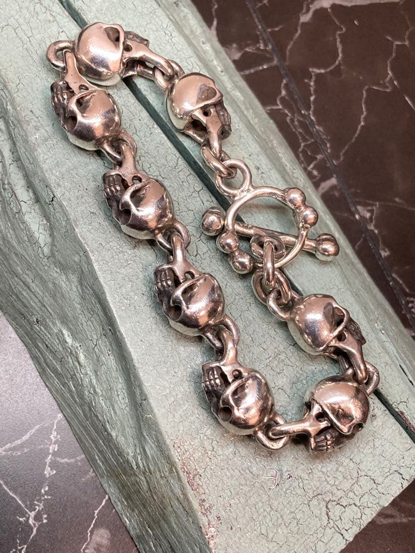 [54] Silver950 / SKULL 8連 ブレスレット ヴィンテージ