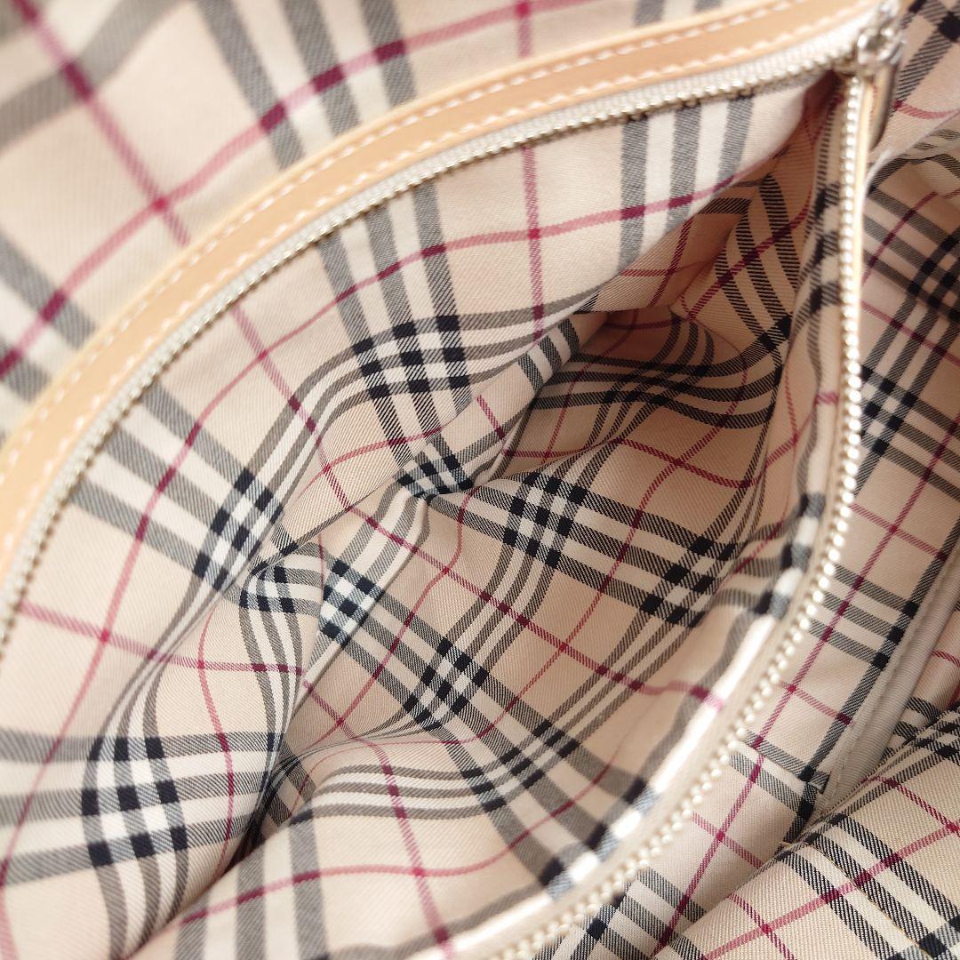 BURBERRY ミニボストンバッグ キャンバス ベージュ ヌメ革 バーバリー