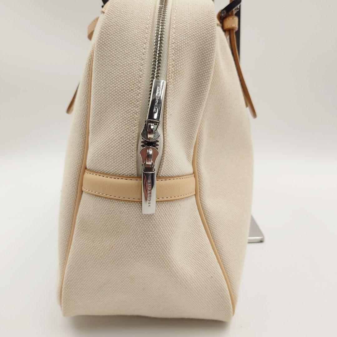BURBERRY ミニボストンバッグ キャンバス ベージュ ヌメ革 バーバリー