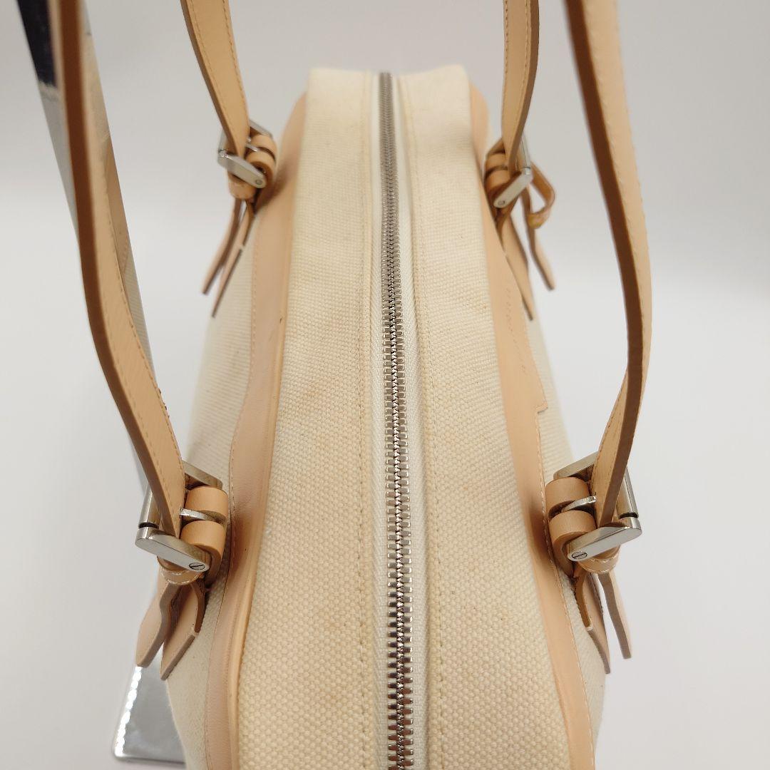 BURBERRY ミニボストンバッグ キャンバス ベージュ ヌメ革 バーバリー