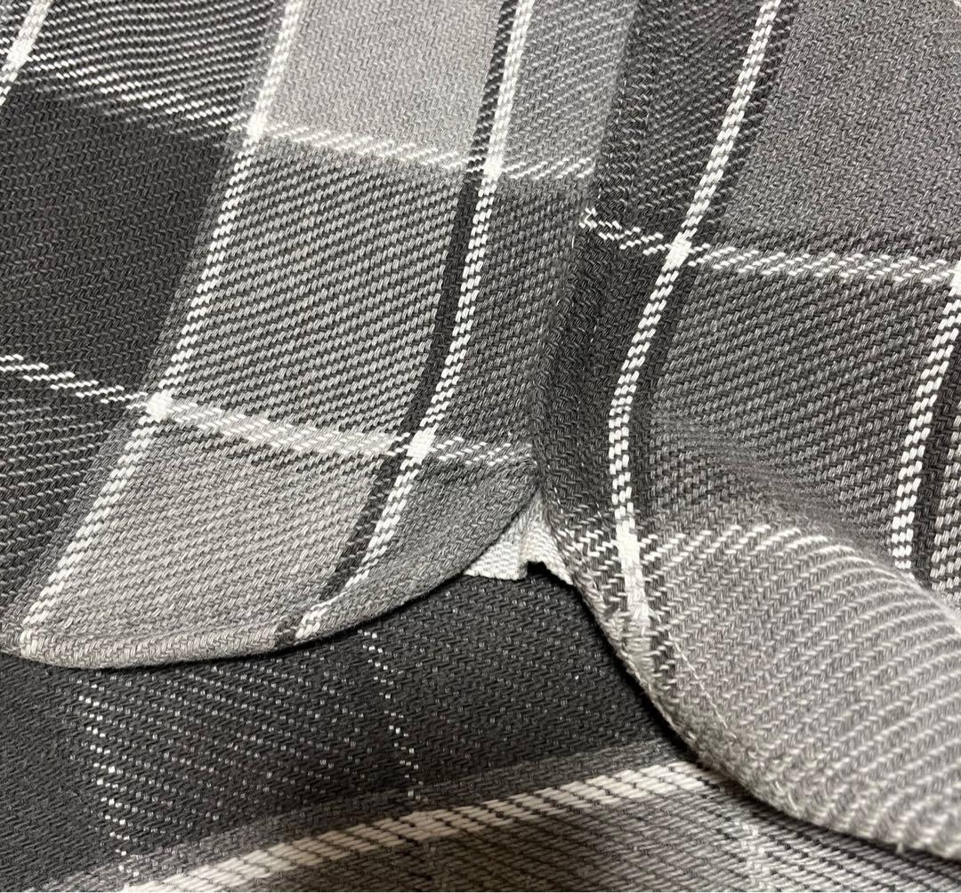 WINTER KING マチ付きネルシャツ　ブラック　グレー