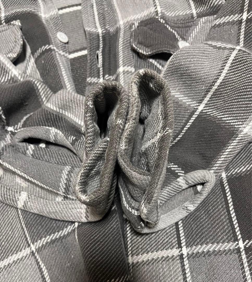 WINTER KING マチ付きネルシャツ　ブラック　グレー