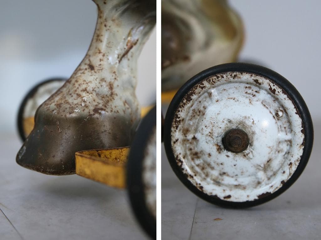 英国アンティークブリキ製ホース/鉄馬/木馬/子供用乗り物/オブジェ(92-68)