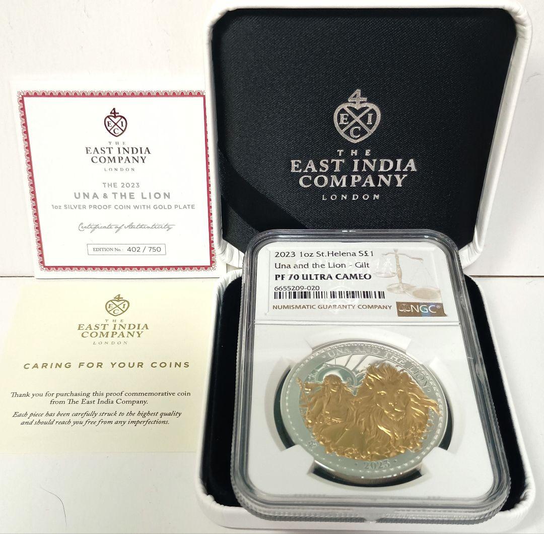 2023 ウナとライオン 1oz £1ゴールドプレート銀貨 NGCPF70UC②