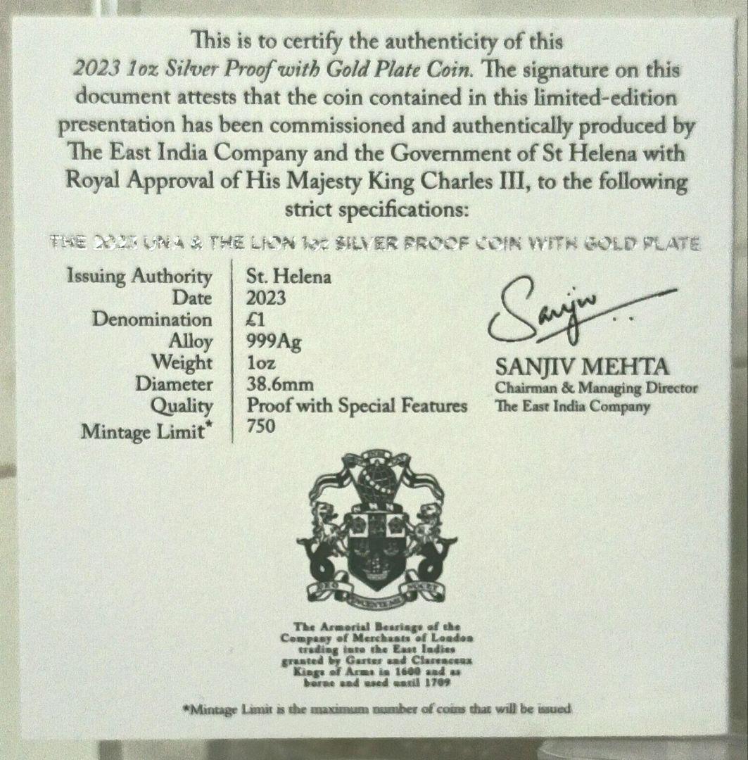 2023 ウナとライオン 1oz £1ゴールドプレート銀貨 NGCPF70UC②