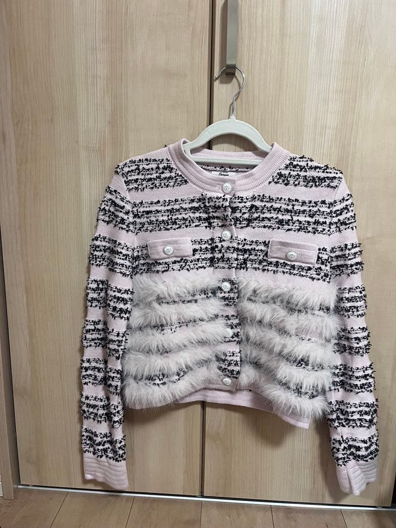 Lumi tweed-like fur knit【ブラック×ピンク】