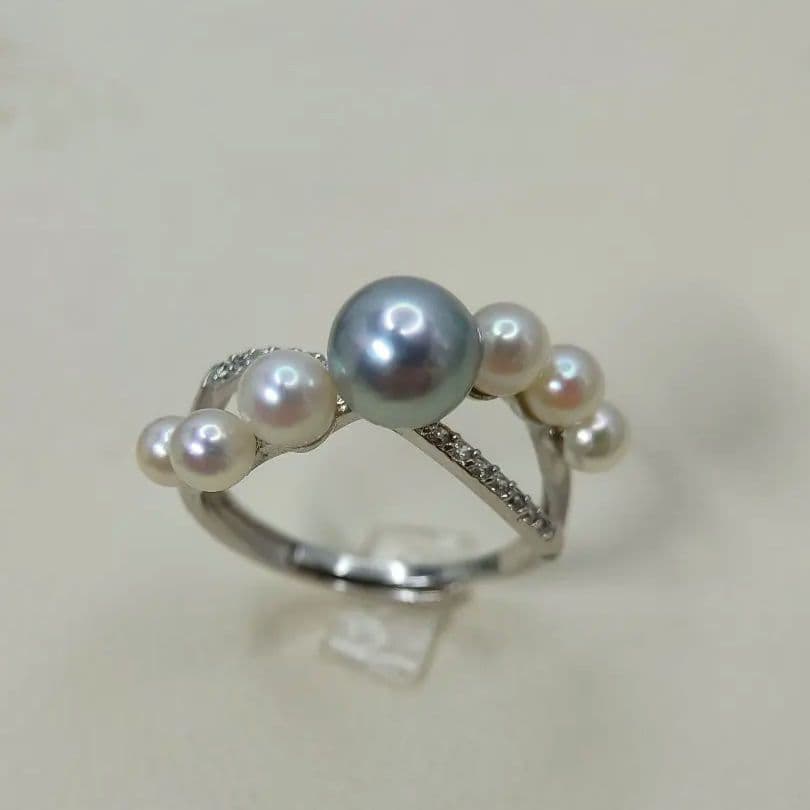 本真珠　あこや真多麻ナチュラルブルー7㍉　S925フリーサイズリング　新品