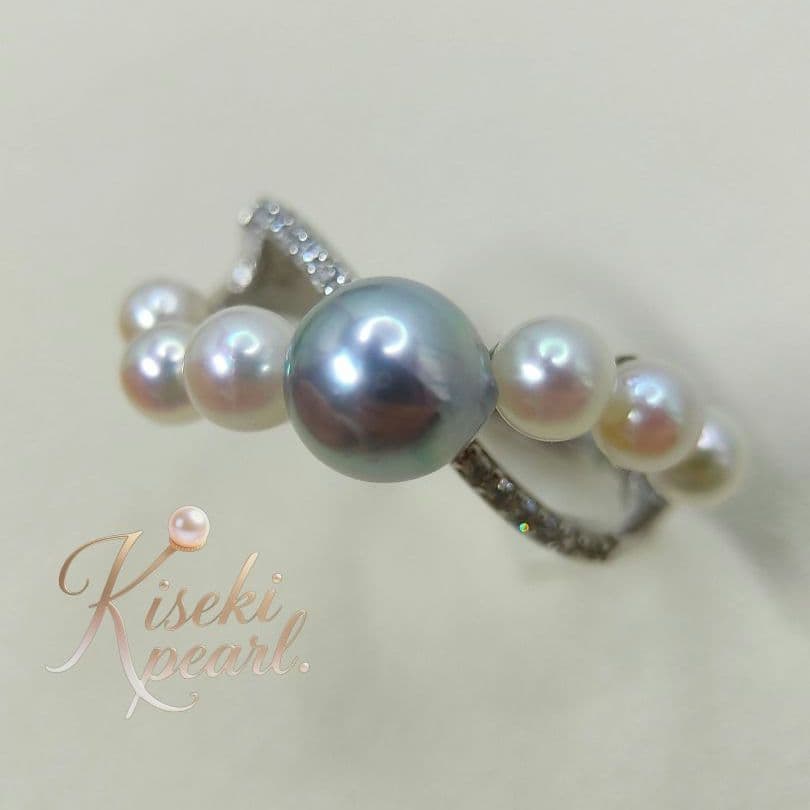 本真珠　あこや真多麻ナチュラルブルー7㍉　S925フリーサイズリング　新品