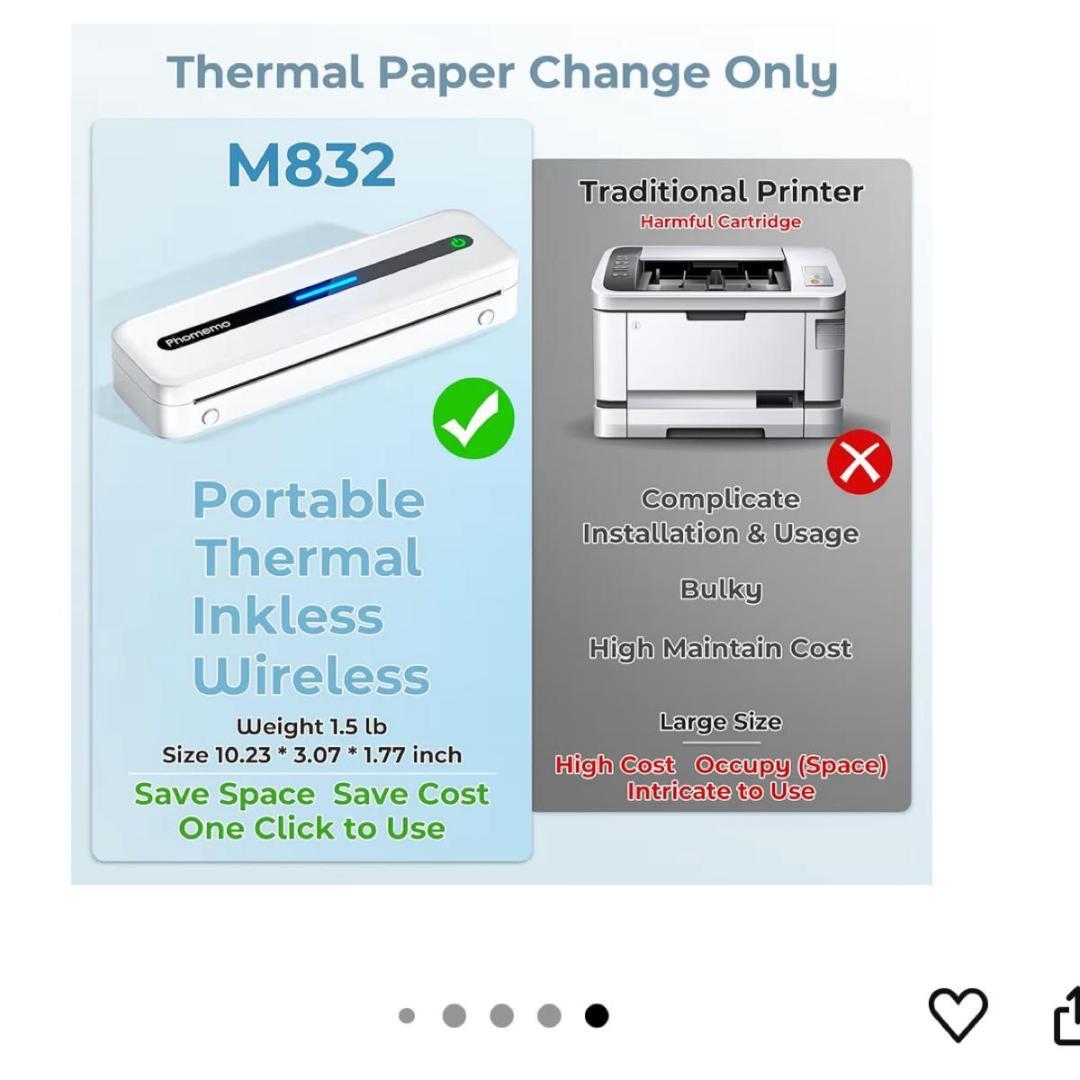 Pmo M832 スマホ プリンター モバイルプリンター a4 感熱紙