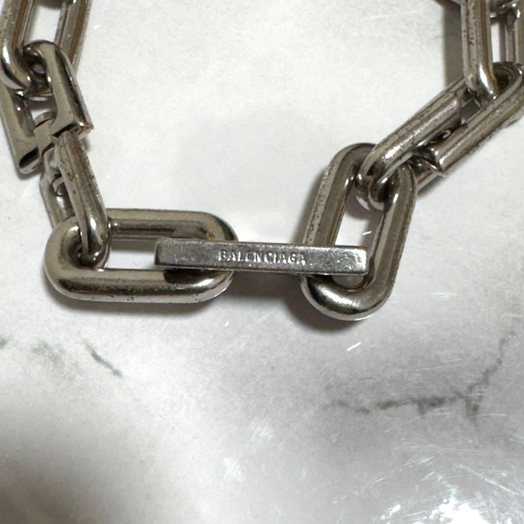 バレンシアガ　B Chain スリムブレスレット シャイニーシルバーブラス