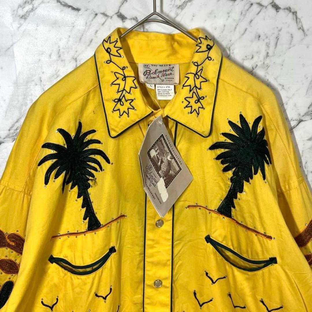 【新品未使用】ロックマウント・ウエスタンシャツ・長袖シャツ・花柄刺繍・