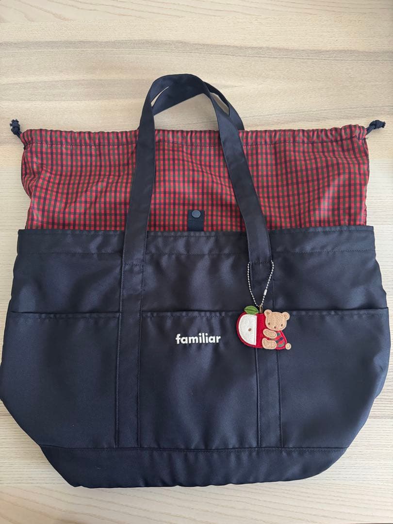familiar トートバッグ 黒 チェック柄