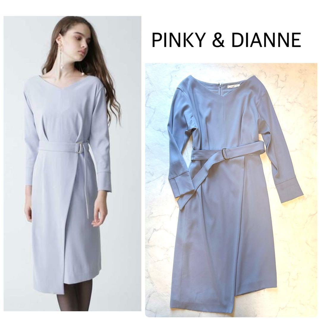 PINKY & DIANNE ダブルクロスアシンメトリーワンピース　ライトブルー