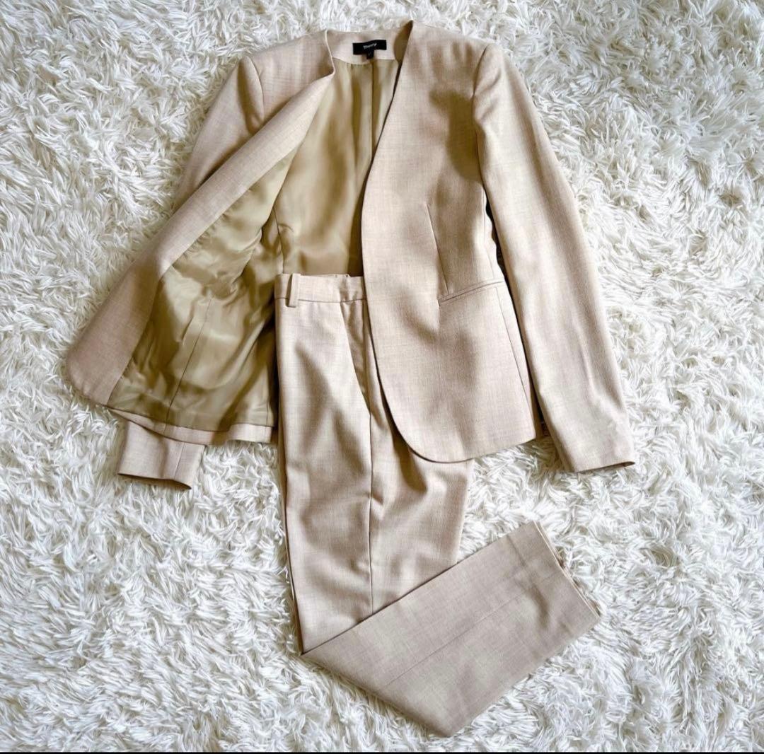 セオリー　LIGHT SAXONY2 パンツスーツ ノーカラー