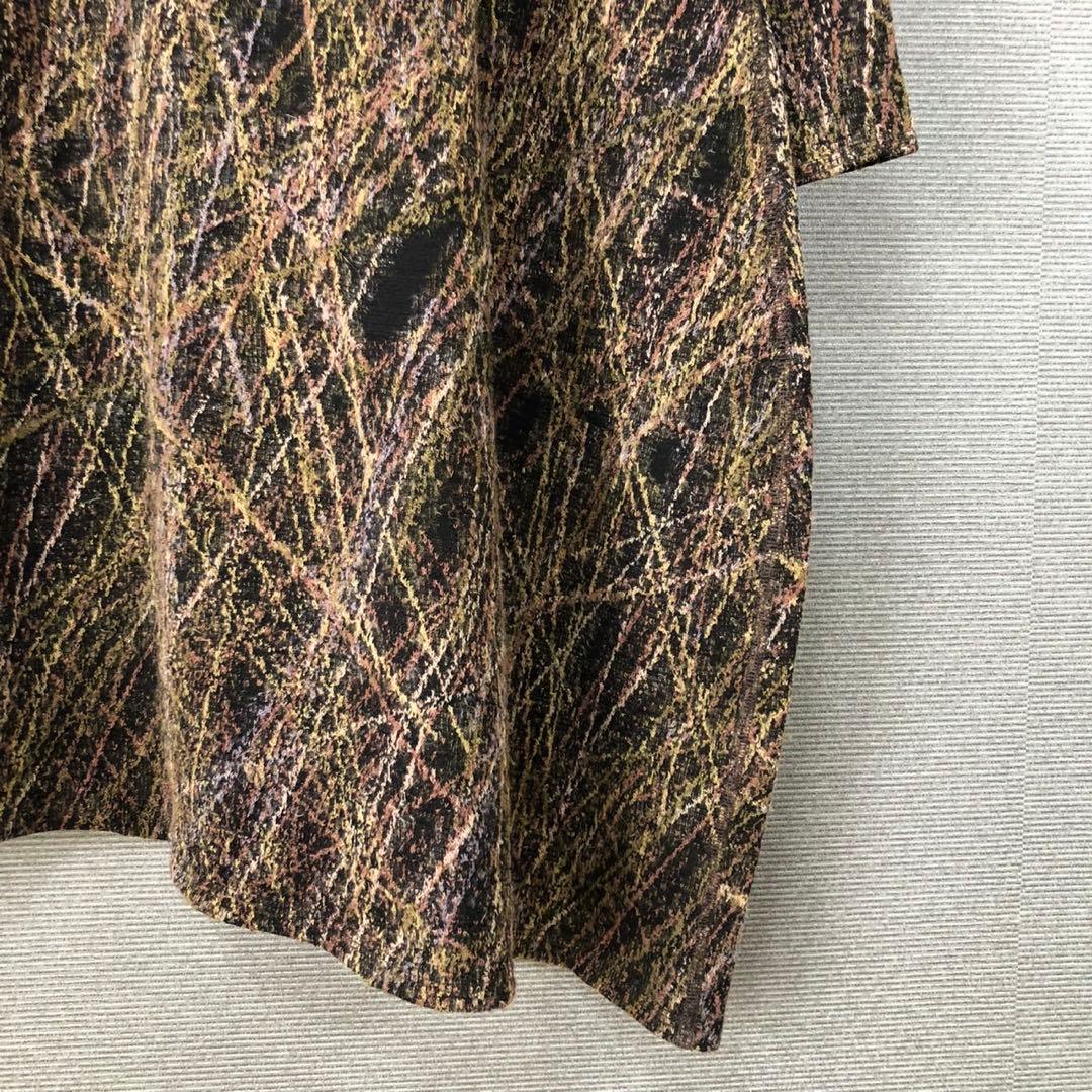 【美品】ヨーガンレール ウール 総柄 アシンメトリー長袖チュニックワンピース L