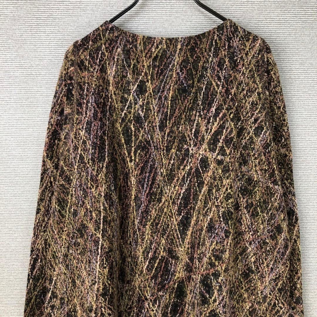 【美品】ヨーガンレール ウール 総柄 アシンメトリー長袖チュニックワンピース L