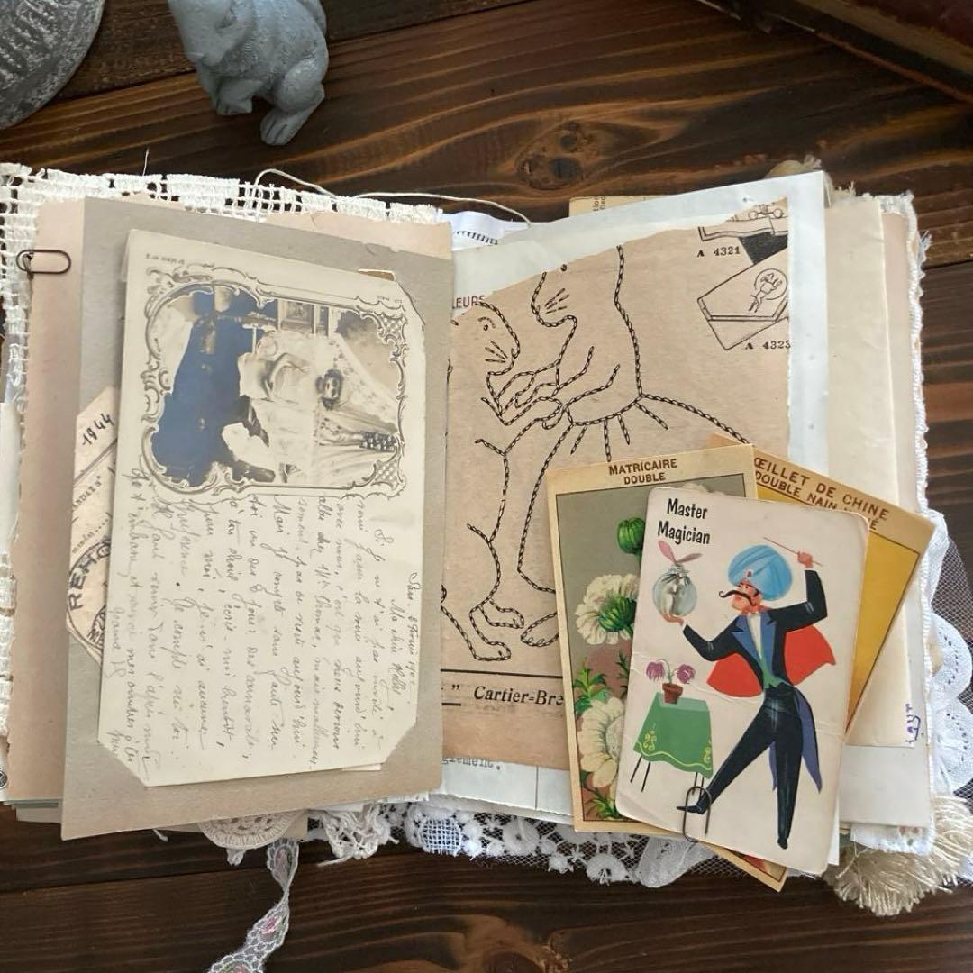 junk journal ジャンクジャーナル雑記帳　平袋　紙ものセット付き