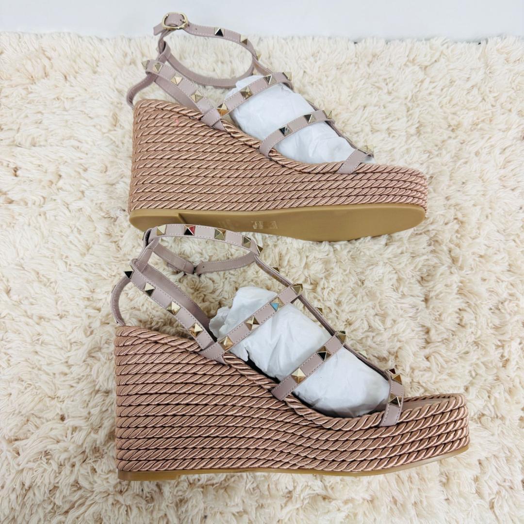 極美品 VALENTINO ロックスタッズレザー ウェッジソール ピンク