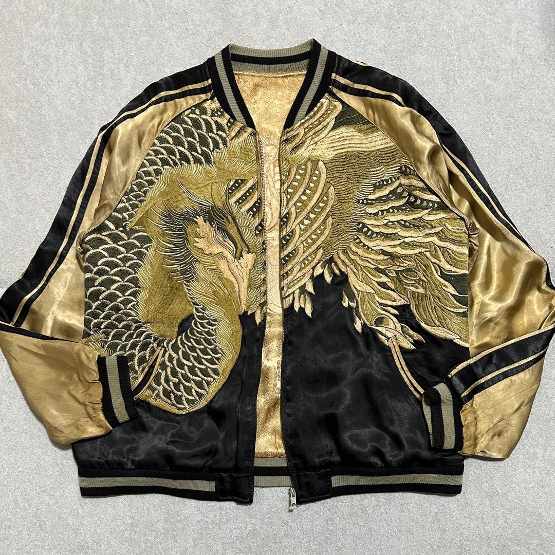 専用★XL 大きいサイズ‼️ 花旅楽団　鳳凰　リバーシブルスカジャン　ゴールド
