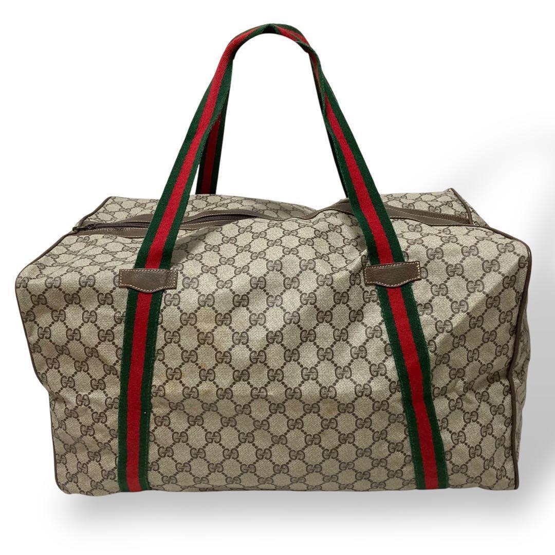 【美品】オールドグッチ　シェリーライン　ボストンバッグ　gg柄　PVC レザー