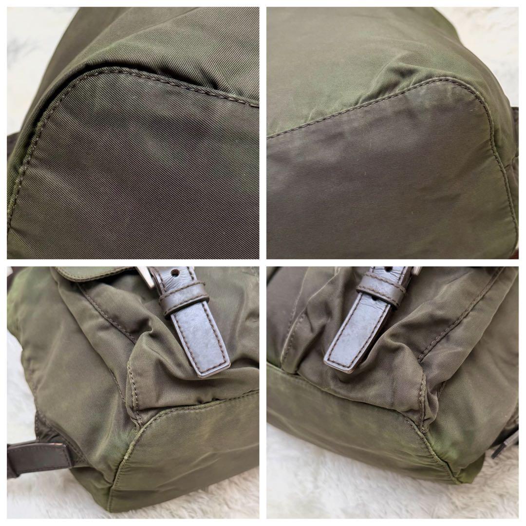 【美品】PRADA プラダ 三角ロゴ リュック バックパック 白タグ カーキ