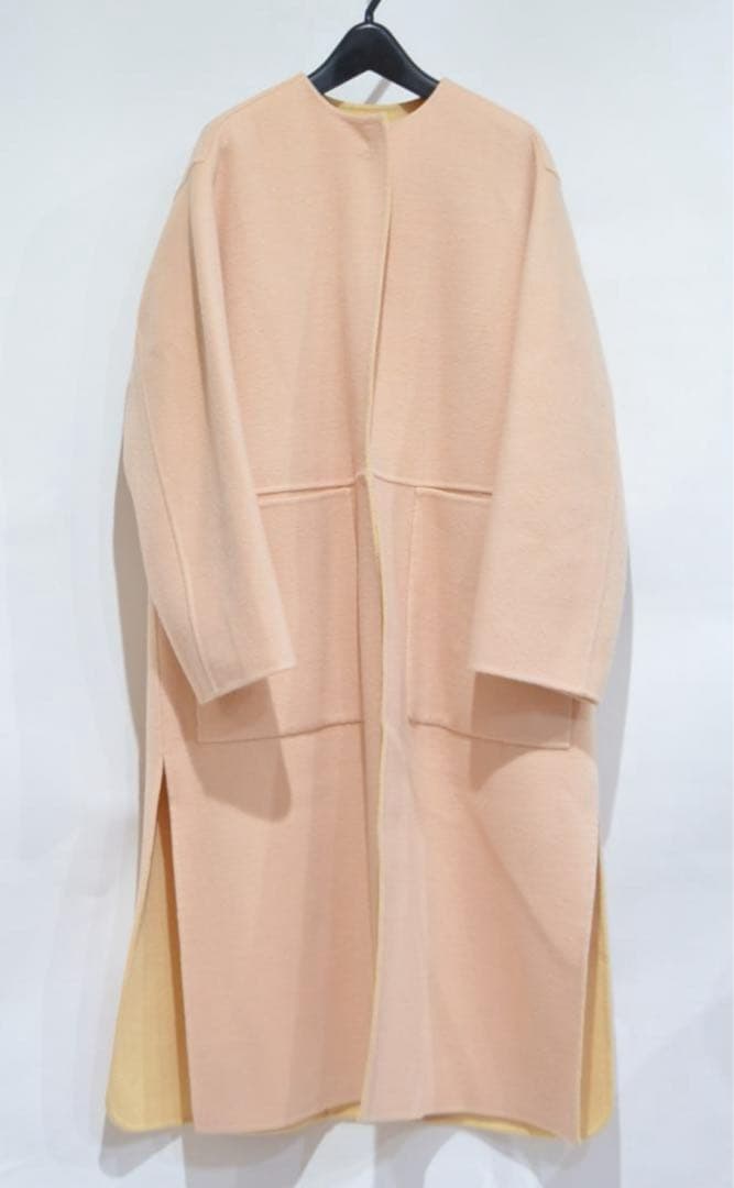 Drawer ドゥロワー ウールシルクノーカラーリバーコート