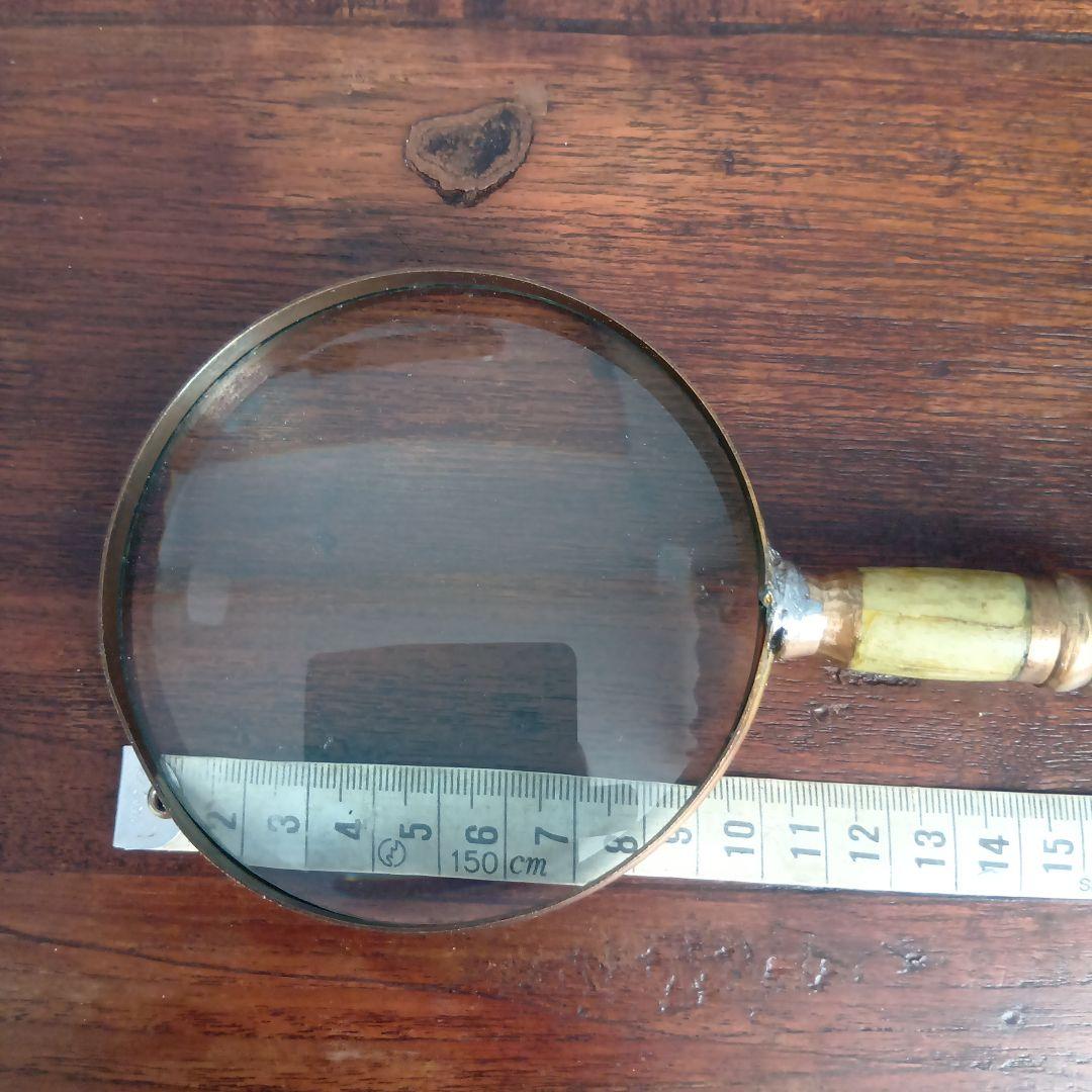 アメリカ製 アンティーク 大きな拡大鏡☆虫眼鏡☆ルーペ文房具☆ガラスレンズ