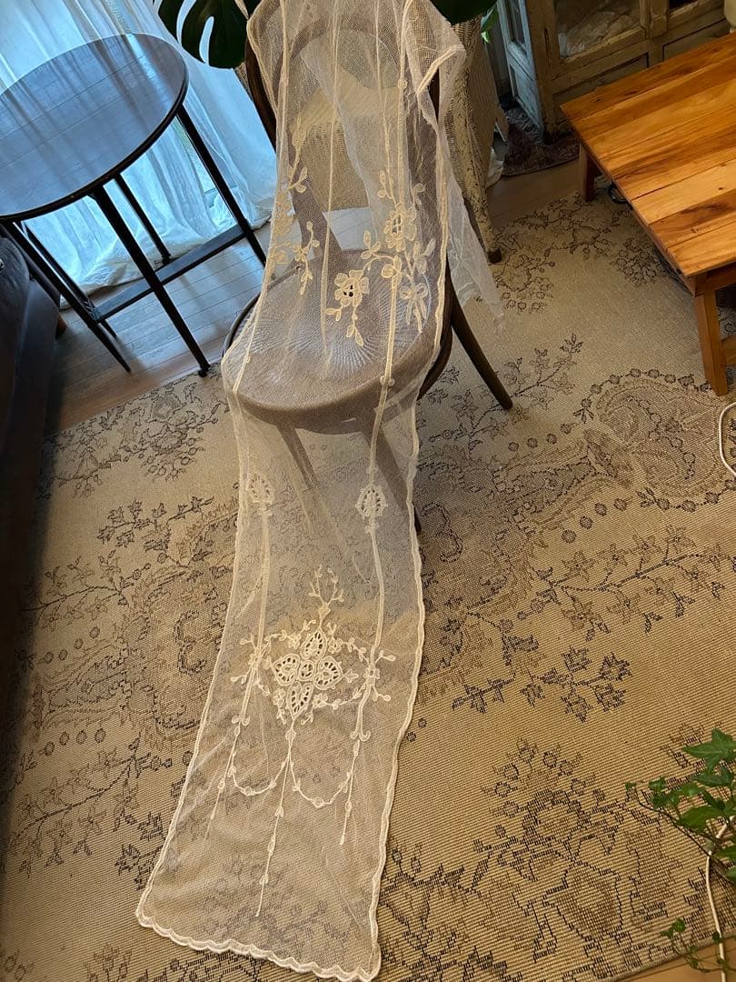 フランスアンティークレース　アンティークレースカーテン　ブロカント　2枚セット