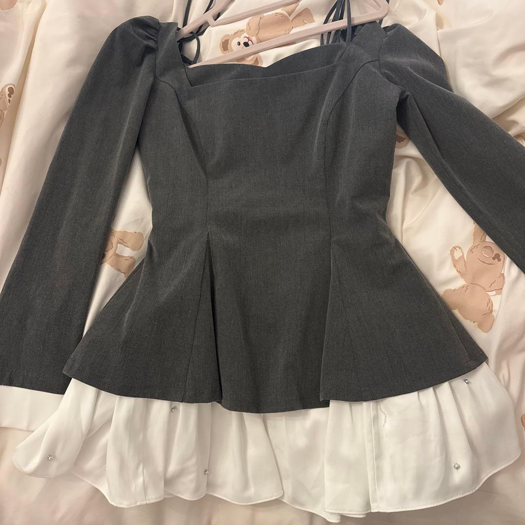 ワンピース M me eme Square neck puff mini onepiece
