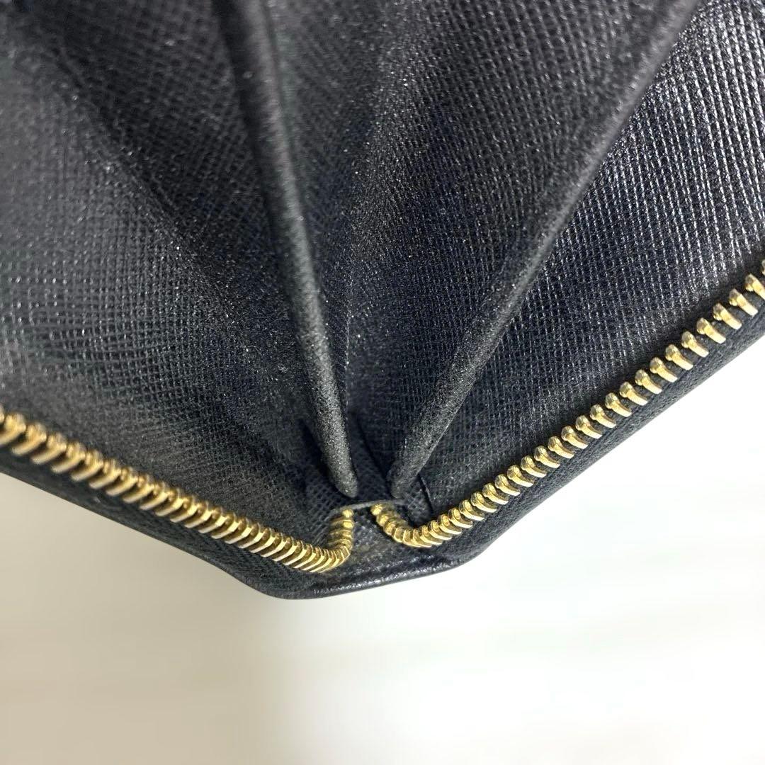 しとらす【美品】プラダ　長財布　ラウンドファスナー　三角ロゴ　レザー　黒