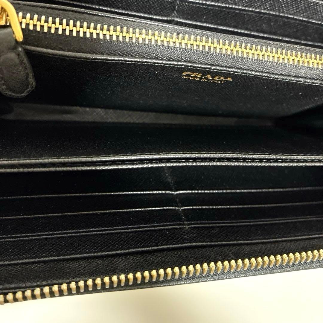 しとらす【美品】プラダ　長財布　ラウンドファスナー　三角ロゴ　レザー　黒